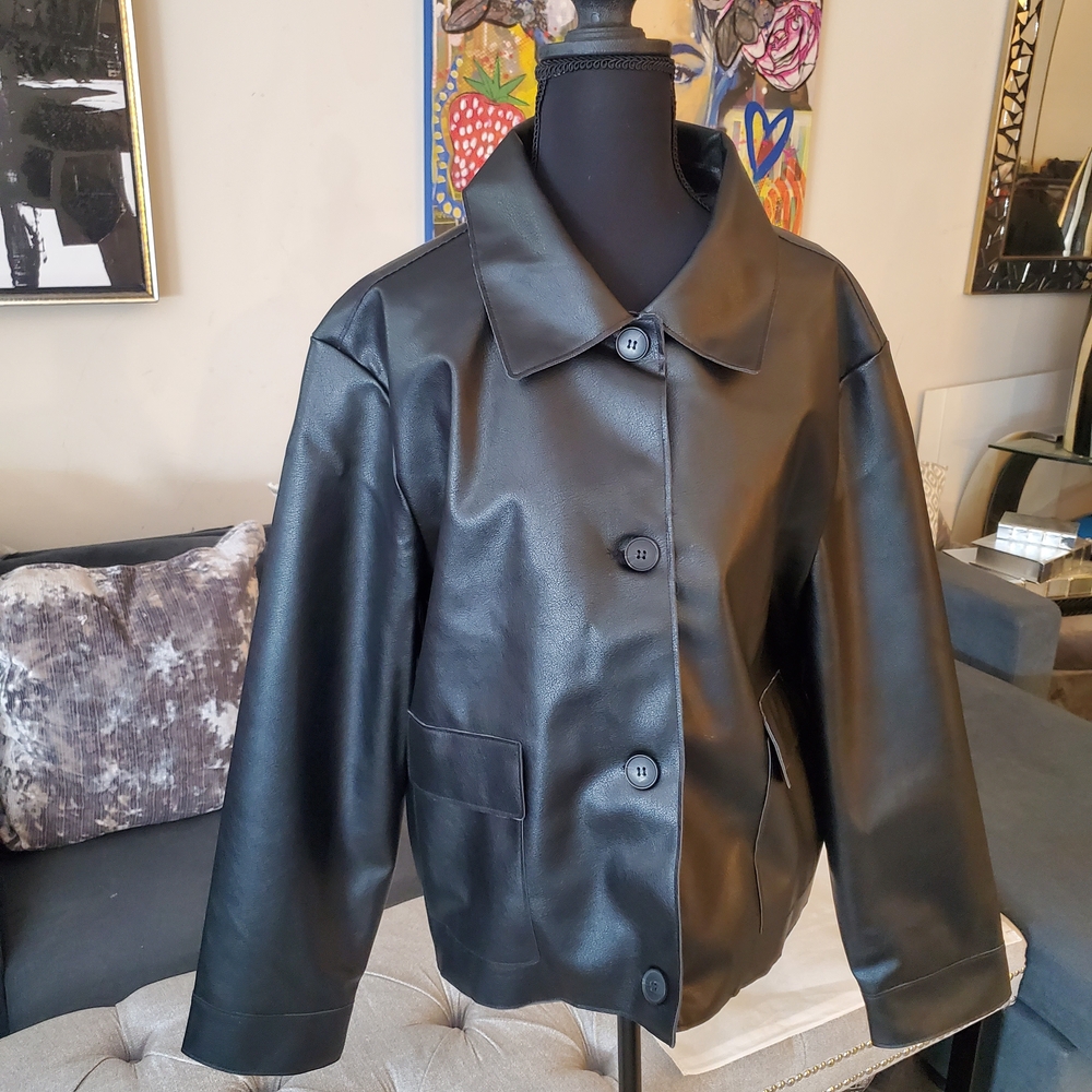 Jason Wu Black Faux Leather Button Jacket